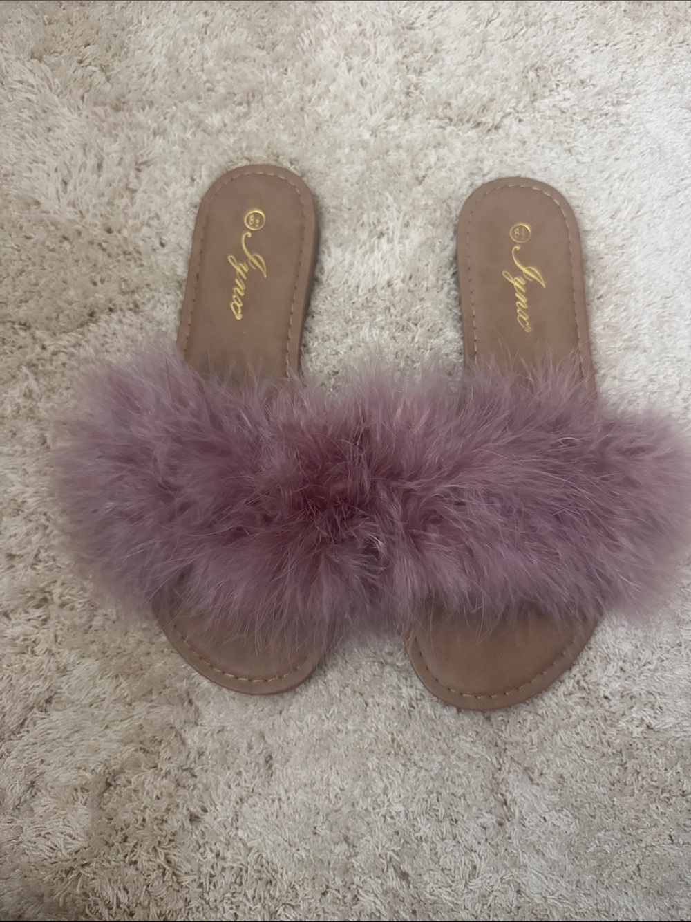 Mauve Feather Slide Sandals - Women